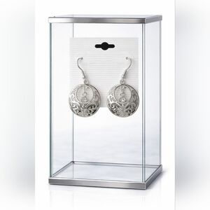 Silver dangle earrings with rhinestone decor